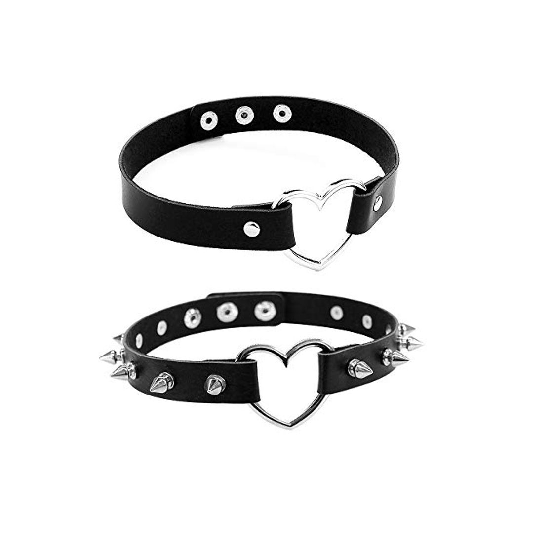 Fashion Daimay 2PCS Gargantilla Gótica Lolita Corazón Cuero de PU Remache Punk Rock Collar de Cosplay Negro de los 90 Tamaño Ajustable Negro