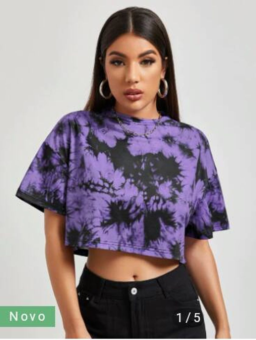 Fashion Camiseta Ocasional Tie Dye loja SHEIN preto e roxo 