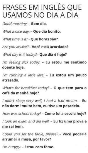 Frases de inglês parar o dia a dia. 📚✨