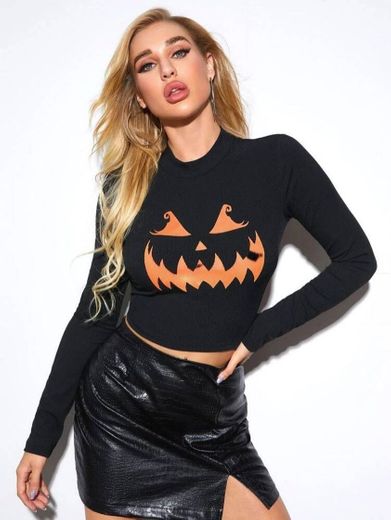 Halloween Pumpkin Print Slim Tee | SHEIN USA