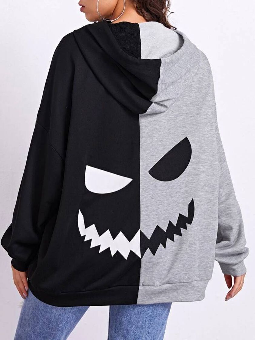 Social Halloween Print Two Tone Hoodie | SHEIN USA