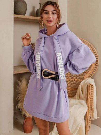 Glamaker Drop Shoulder Letter Graphic Sweatshirt Dress Witho