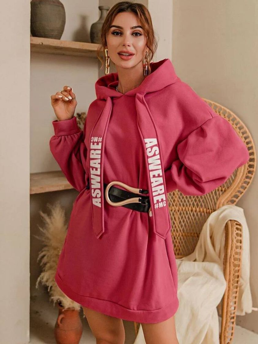 Social Glamaker Drop Shoulder Letter Graphic Sweatshirt Dress Witho