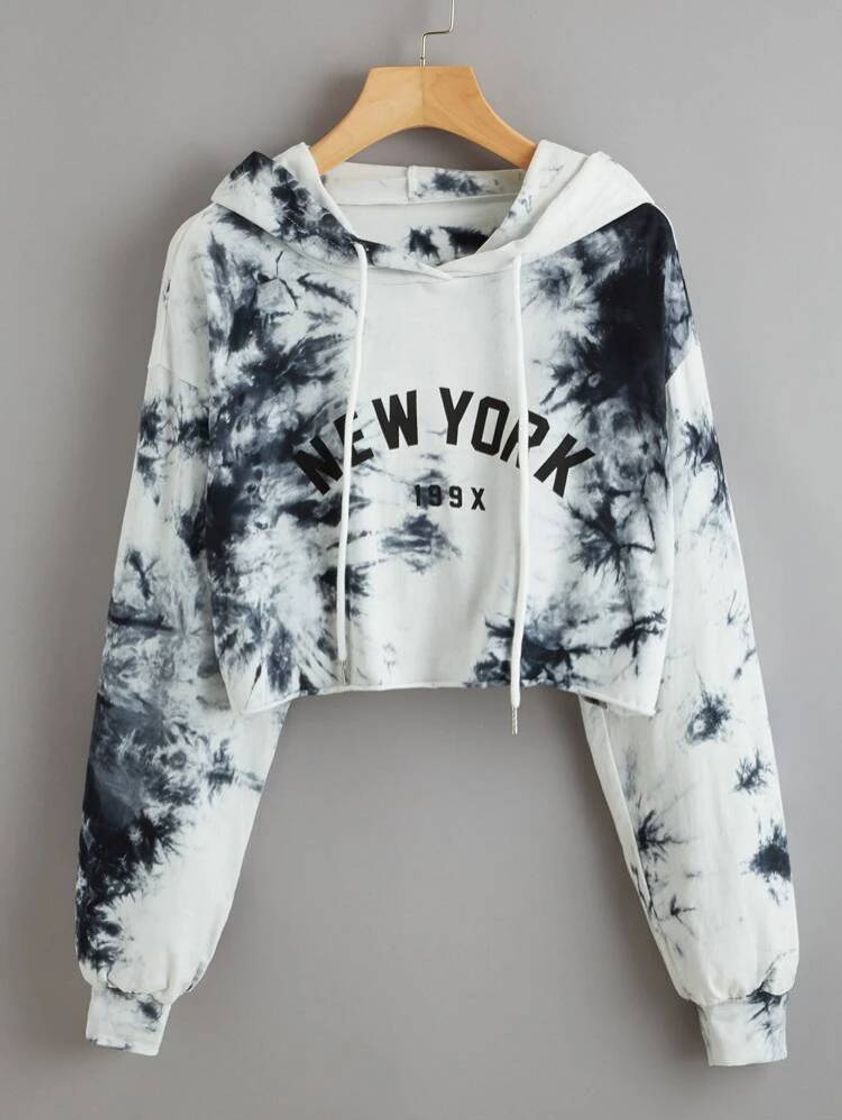 Social Tie Dye & Letter Graphic Crop Hoodie | SHEIN EUR