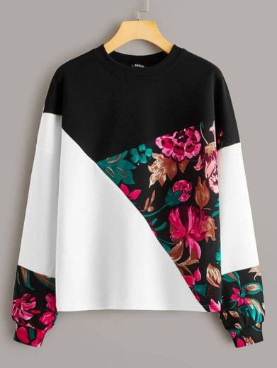 Floral Print Colorblock Pullover | SHEIN EUR