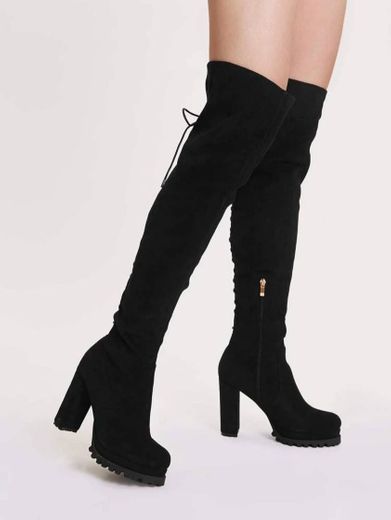 Lace-up Back Chunky Heeled Boots | SHEIN USA