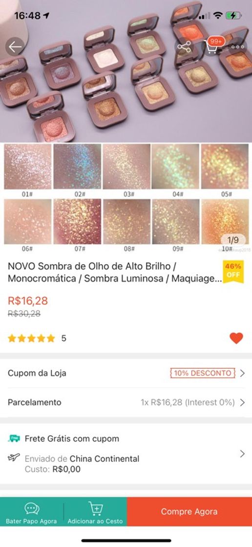 Producto Sombra com muito brilho