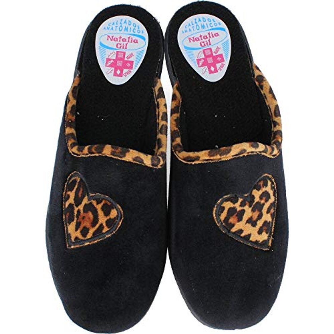 Fashion Natalia - Zapatilla de Casa Abierta Corazón Negro - Negro