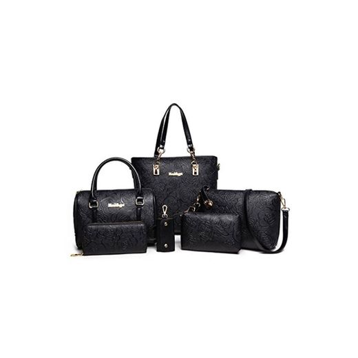 DEERWORD Para mujer Carteras de mano Bolsos bandolera Bolsos bolera Bolsos maletín Cuero 3pcs Set Fekete