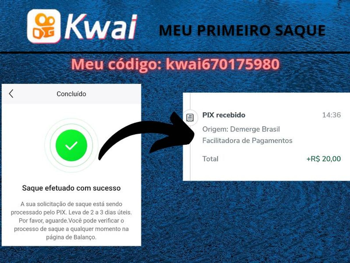 App KWAI - MEU PRIMEIRO SAQUE.. uhul kkk