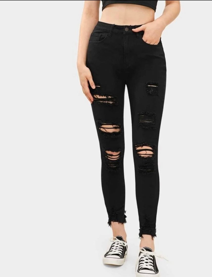 Moda Calça casual rasgada jeans 