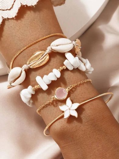 5 Pulseiras Decorativas De Concha