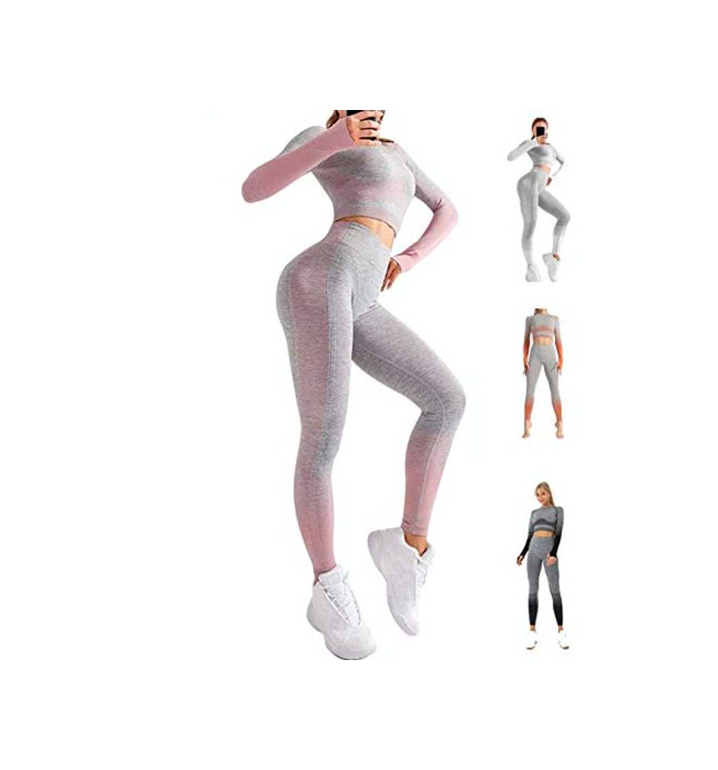 Fashion CrisKat Conjunto de Ropa Deportiva para Mujer Top de Running de Manga