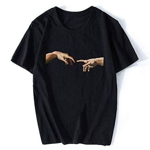 Michelangelo Hands Camiseta T Shirt Ulzzang Vintage Mujer-Men Aesthetic Tshirt 90s T-Shirt