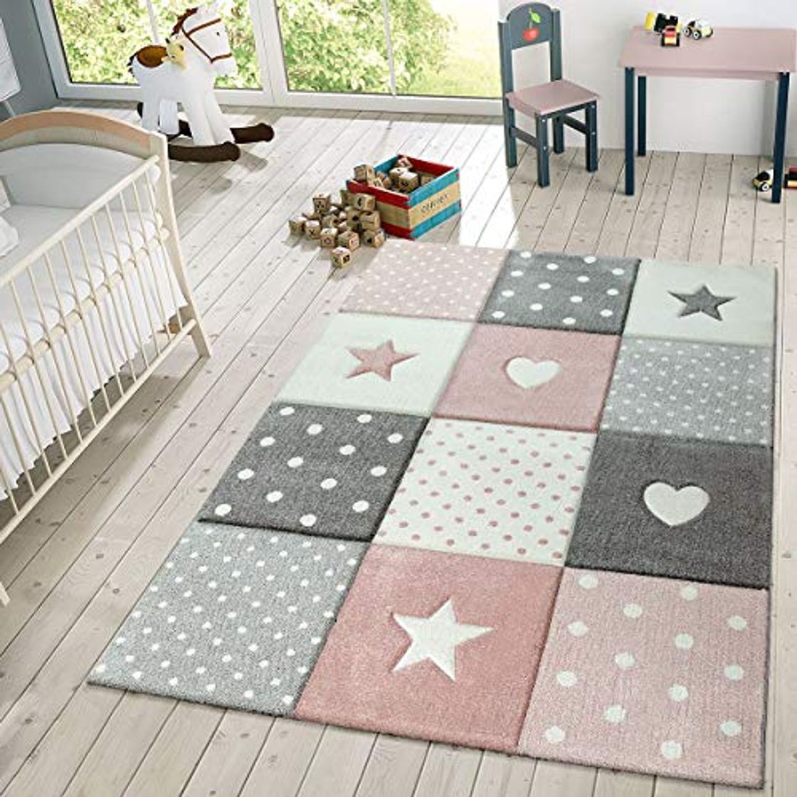 Products TT Home Alfombra Infantil De Juego Cuadros Puntos Estrella Luna Pastel Rosa