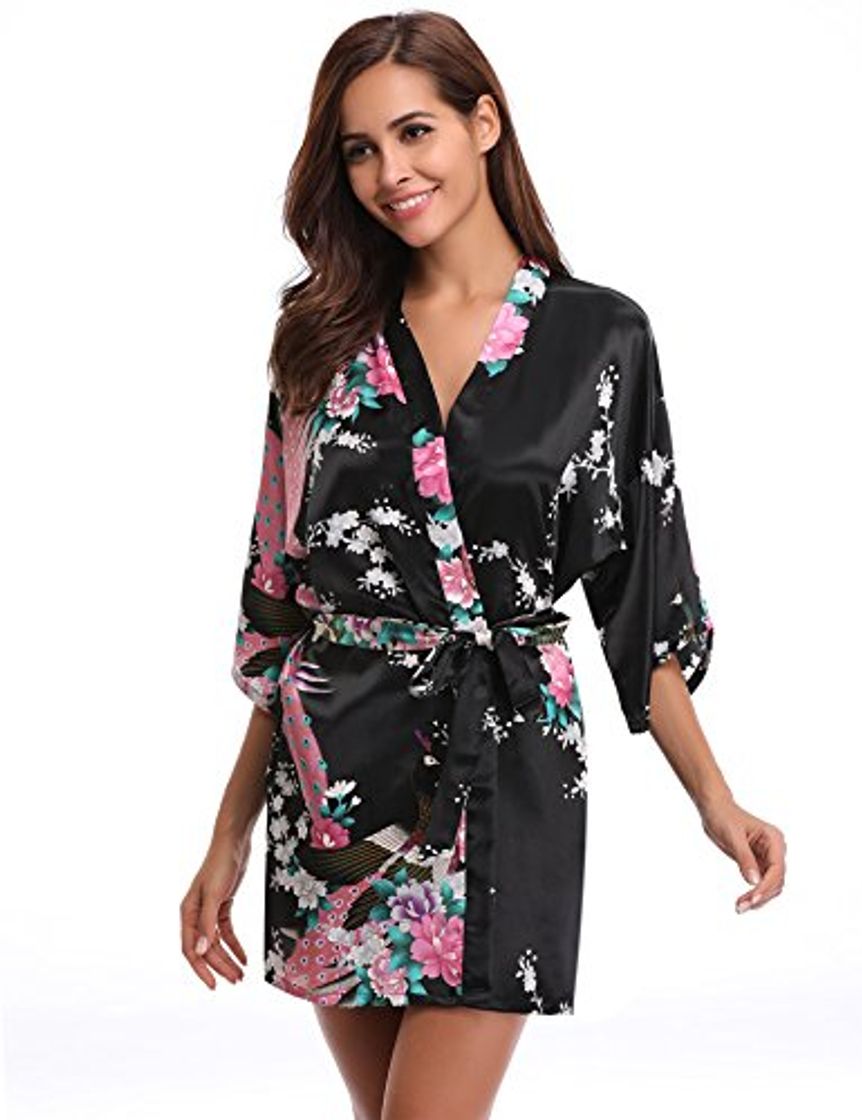 Fashion Aibrou Kimono Mujer Novia Bata Corto Sexy y Elegante con Pavo &