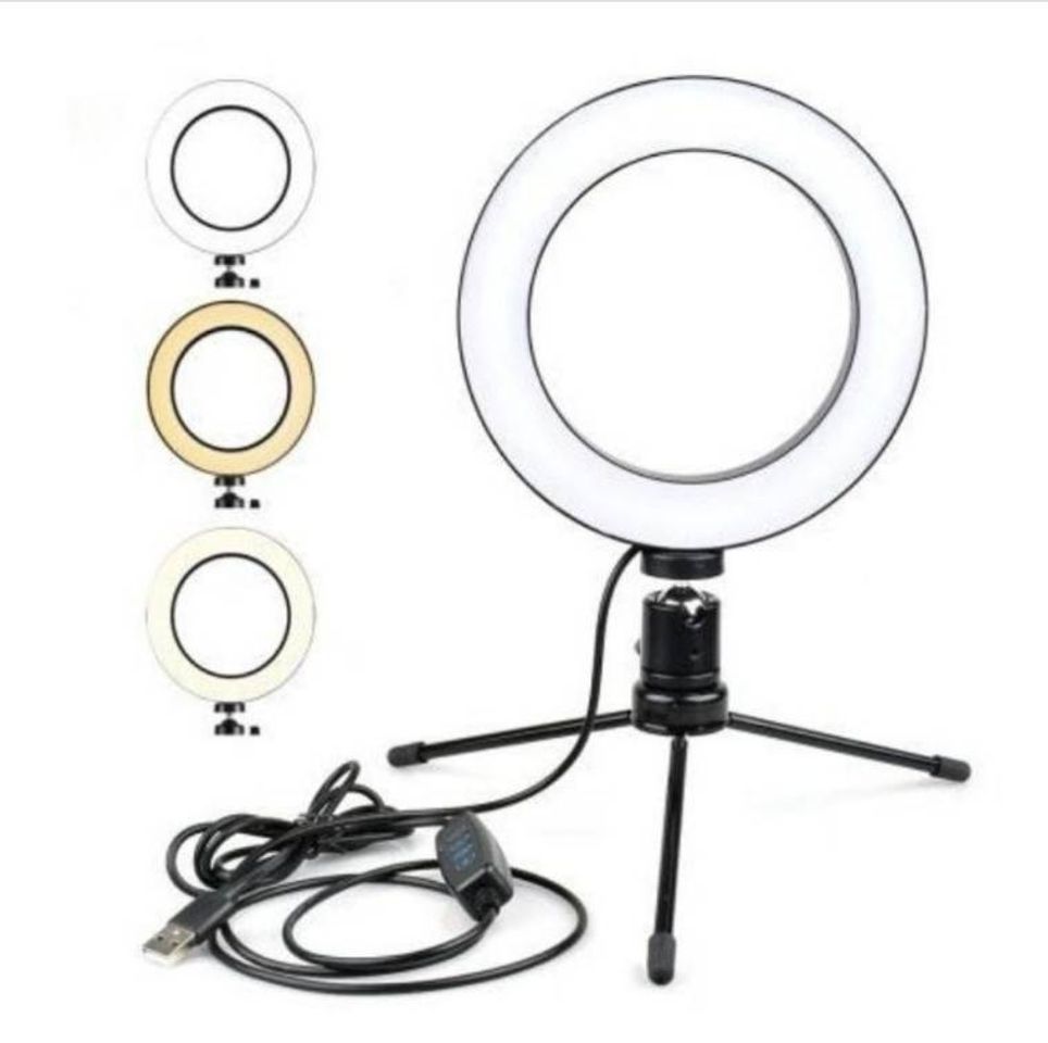 Moda Ring Light Led Mesa Iluminador Pequena Tripé 6 Polegada 16cm