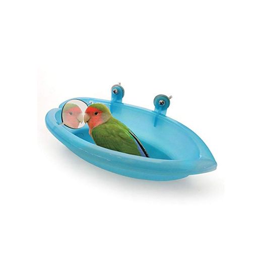 Amasawa Bañera de Plástico para Pájaros con Espejo, para Loros de Mascotas