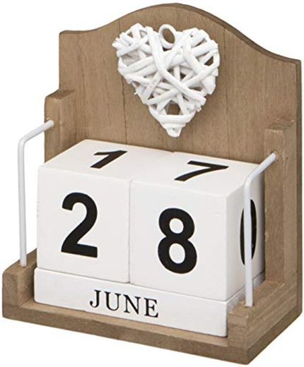 Calendario de escritorio perpetuo de madera con corazón tejido