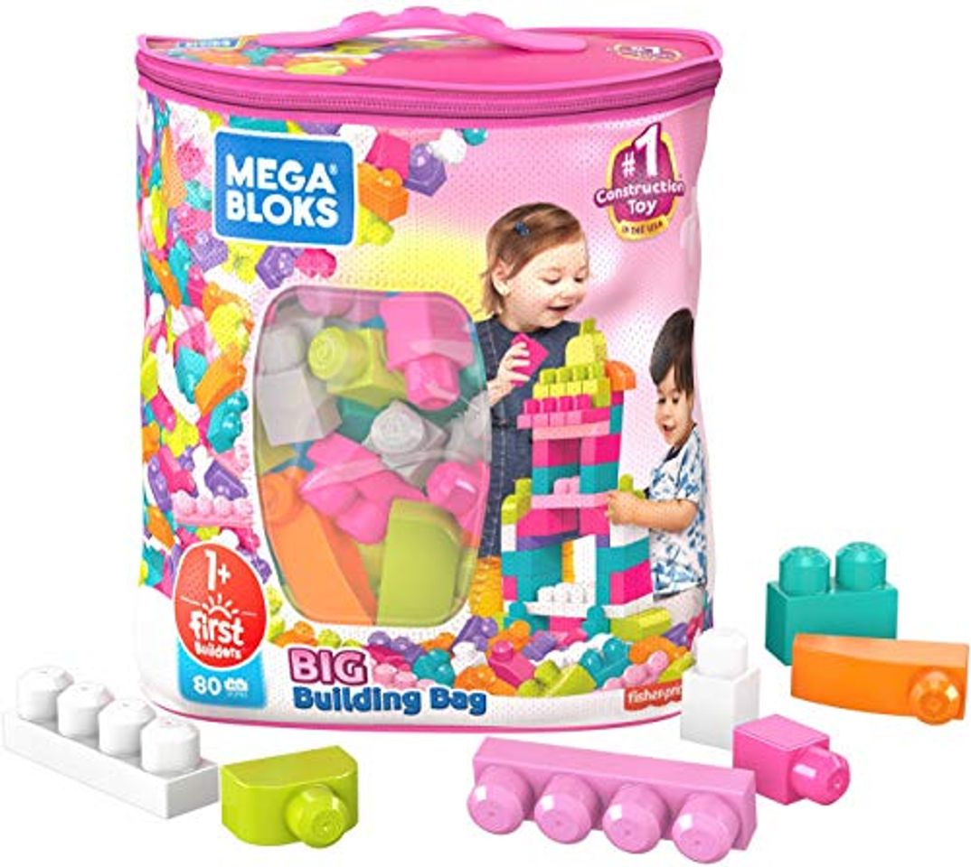 Place Mega Bloks Juego de construcciones 80 piezas con bolsa ecológica rosa, juguete