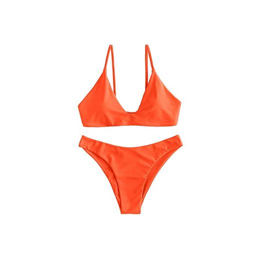 ZAFUL Conjunto de bikini de dos piezas para mujer con sujetador de corte alto y acolchado