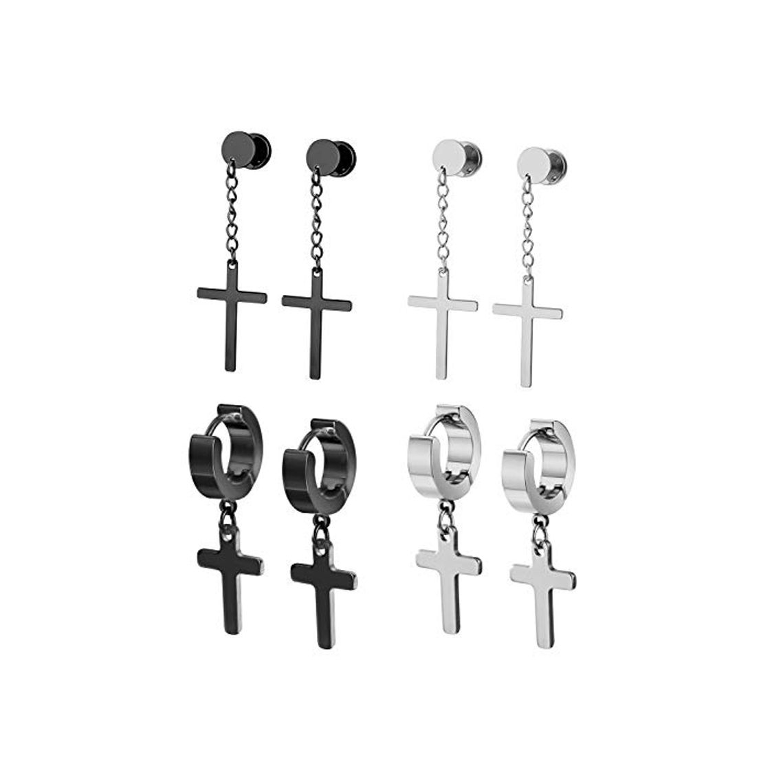 Fashion Surgical Steel Cross Drop Dangle Studs Earrings Hoop Earrings for Men Women Religious Christmas Roun