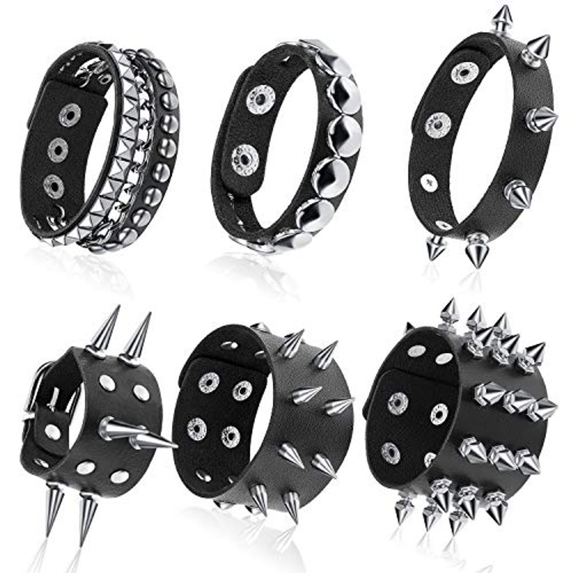 Producto Hicarer 6 Piezas Pulseras de Tachonado de Punk Pulsera de Remaches Pulsera Brazalete de Cuero con Remaches para Navidad