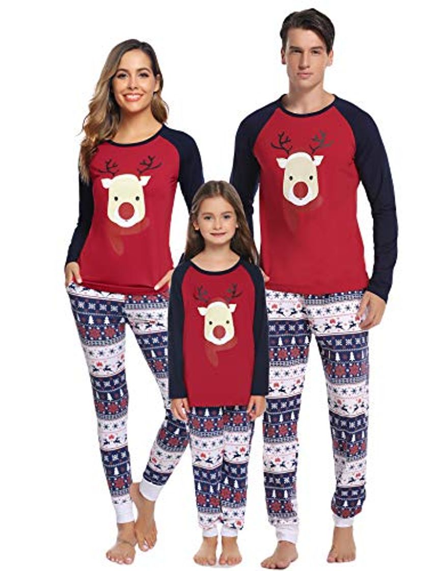 Moda Aibrou Pijamas de Navidad Familia Conjunto Pantalon y Top Pijamas Mujer Hombre Invierno Manga Larga Pijama de Dormir 2 Piezas Niños Niña Ropa de Dormir para Bebés Mamá Papá Romper Homewear