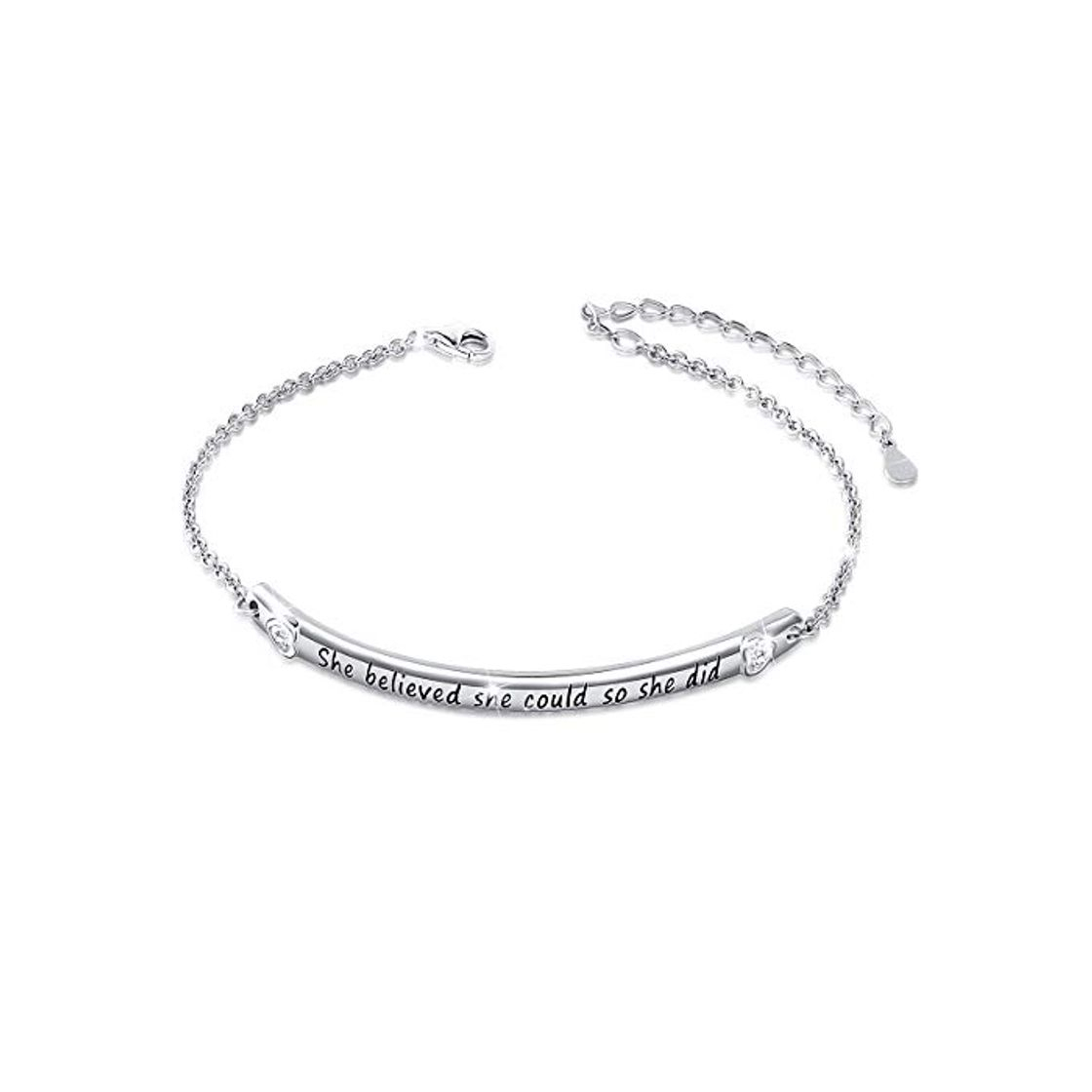 Fashion Pulsera de plata de ley S925 con mensaje grabado «She Believed She