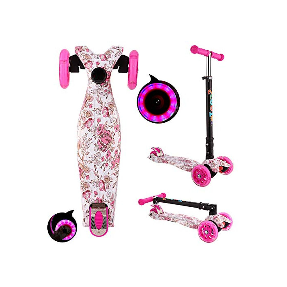 Fitness OUTCAMER Patinete Niño Niña 3 a 14 Años Patinete 3 Ruedas Led