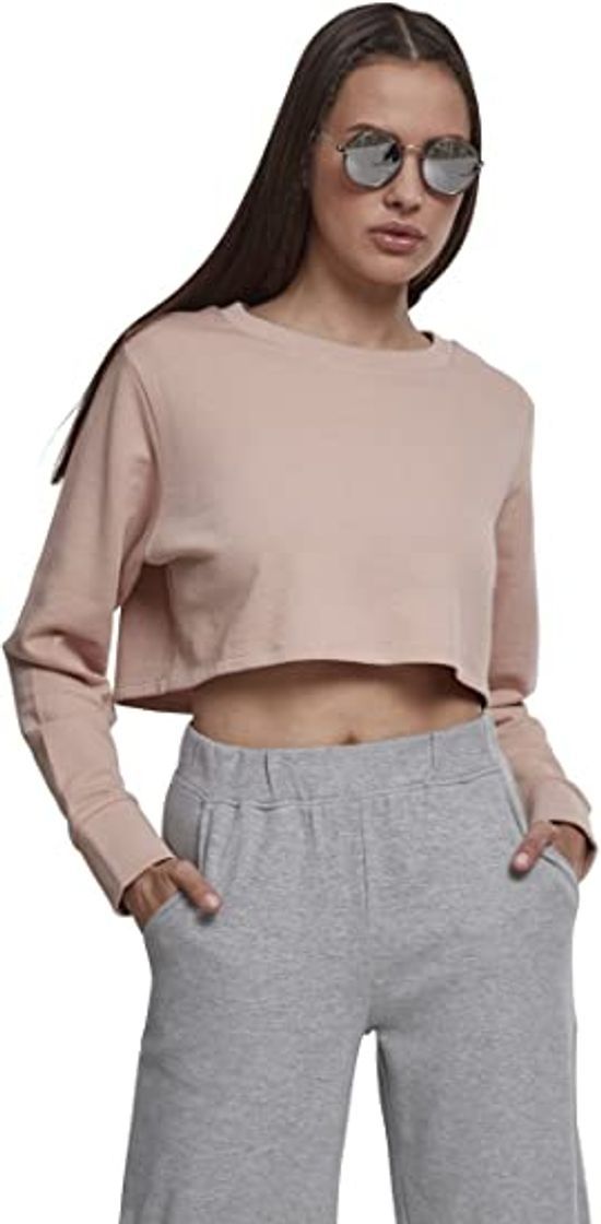 Social Urban Classics Ladies Terry Cropped Crew Suter Pulver, Blanco