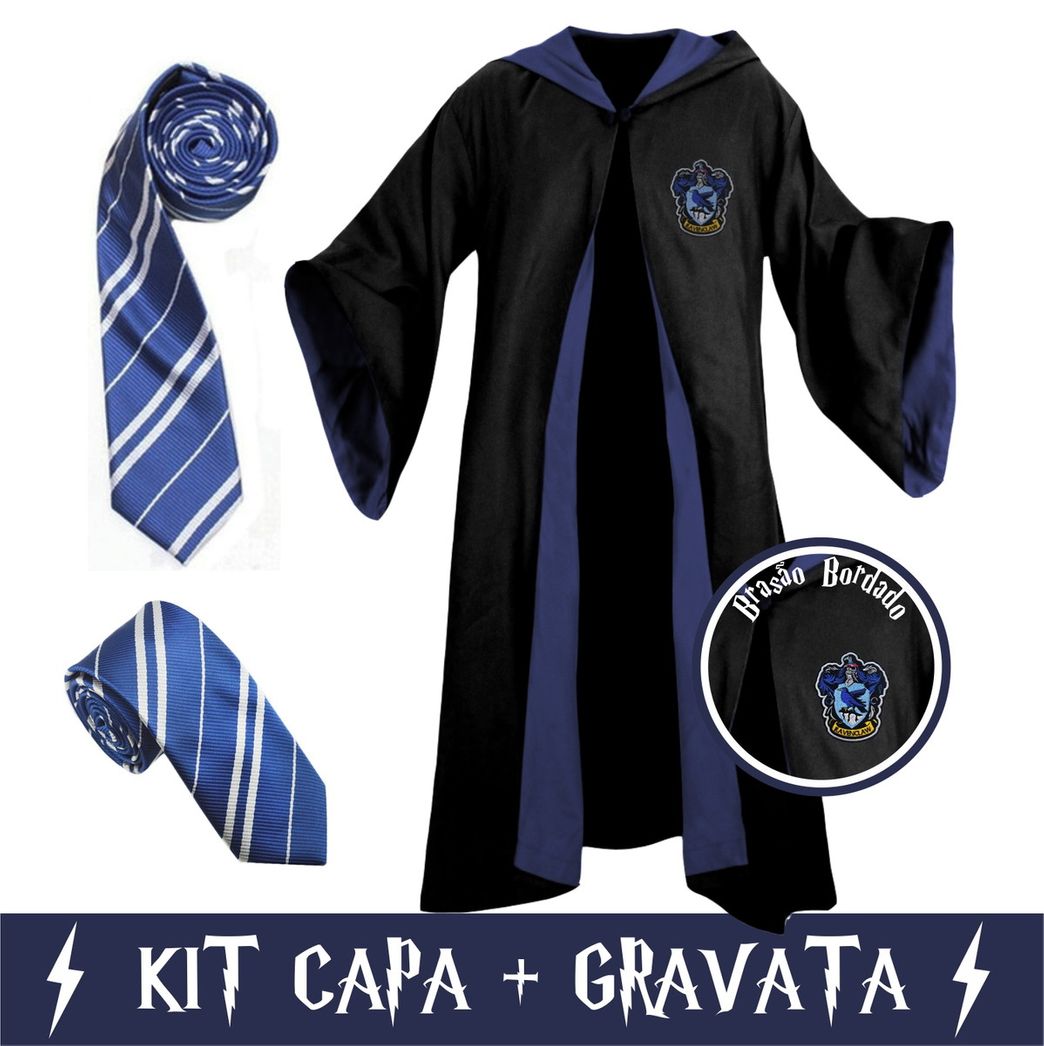 Moda Manto Harry Potter corvinal com gravata