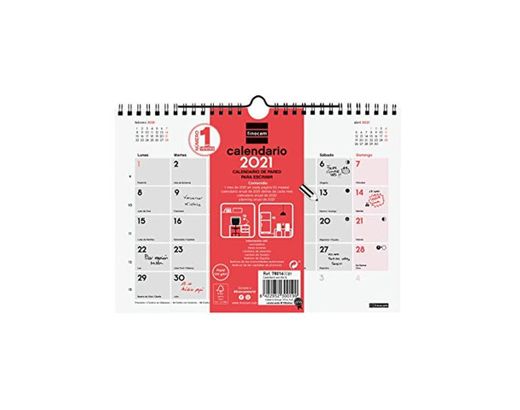 Finocam 780160021 - Calendario Neutro de pared 2021 Escribir Español