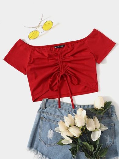 Drawstring Ruched Front Crop Top
