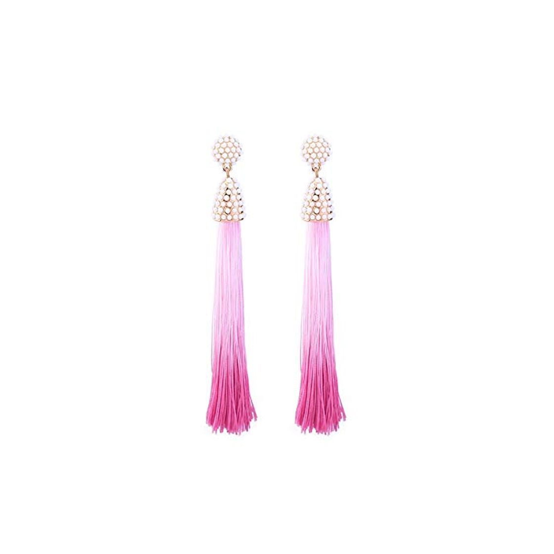 Moda ZHWM Aretes Pendientes De clip Aros Pendientes Rosados ​​Largos De La Borla Que Cuelgan Los Pendientes De Gota Redondos De La Perla De Imitación Joyería De Las Mujeres Brincos