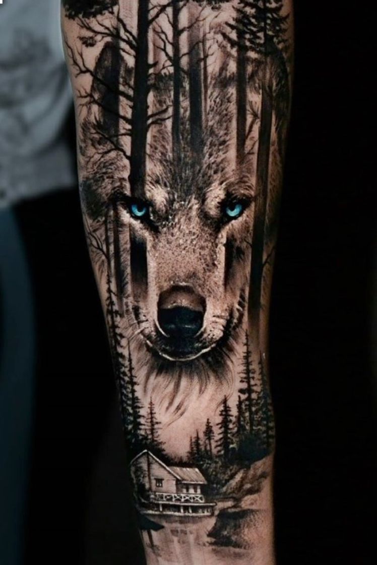 Moda Tatuagem de lobo - olho azul 