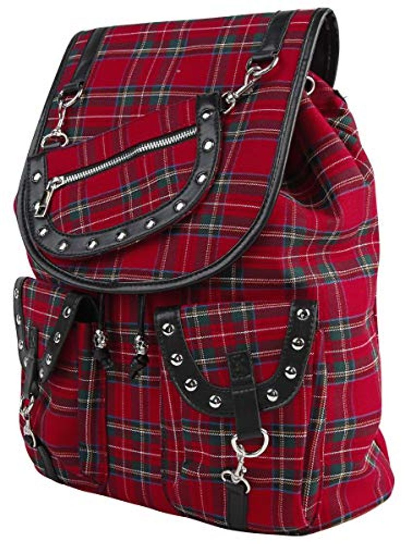 Fashion Banned Alternative Red Tartan Backpack Mujer Mochila Negro