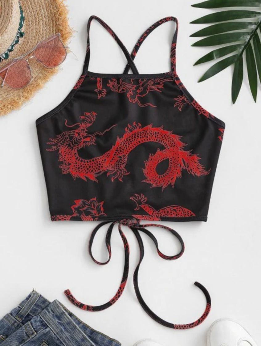 Social Camiseta Corta Con Estampado de Dragón 