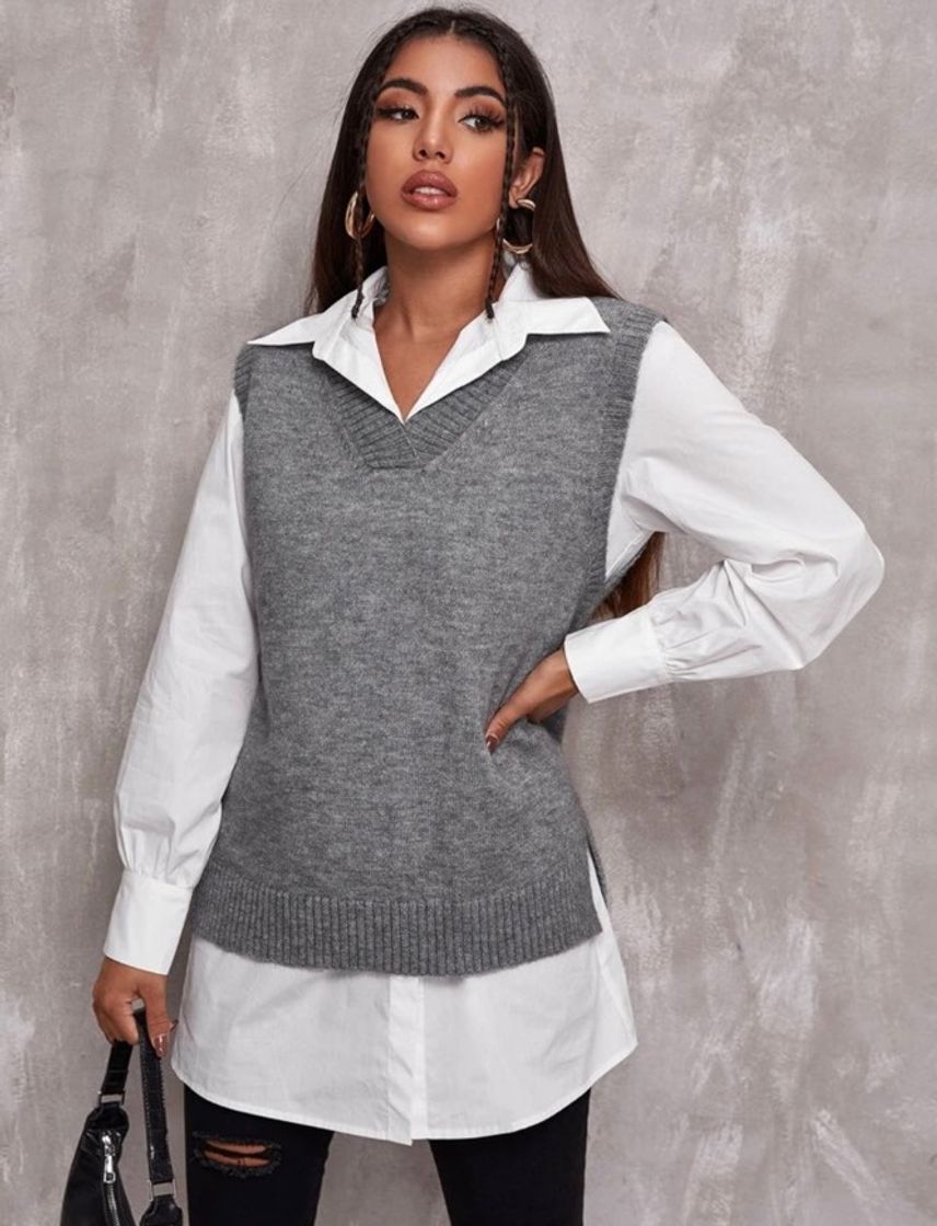 Social Chaleco jersey bajo con apertura escote V sin camisa 