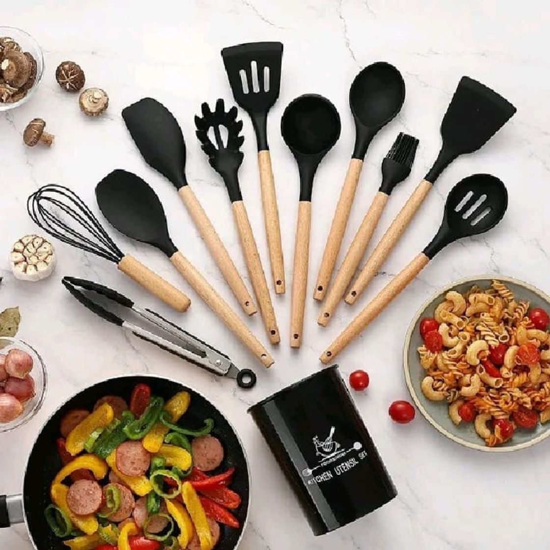 Product Kit com 12 Utensílios De Cozinha Silicone Cabo de Madeira por 119