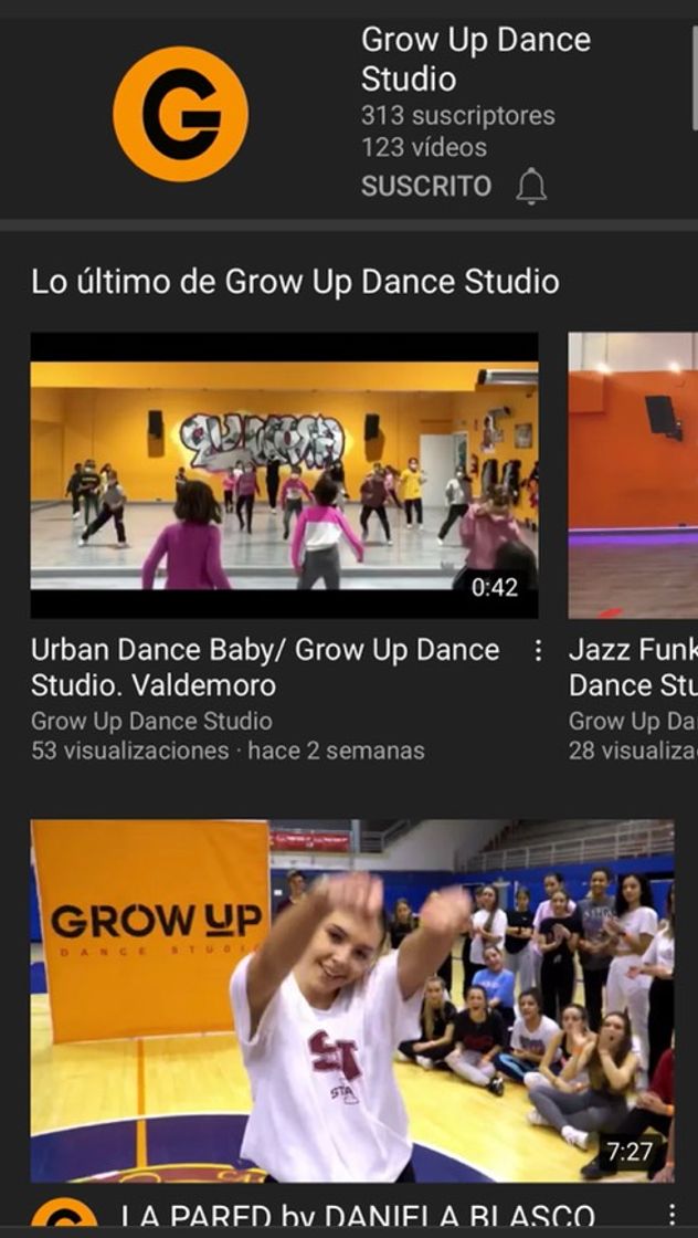 Social Canal oficial Youtube GROW UP DANCE STUDIO.