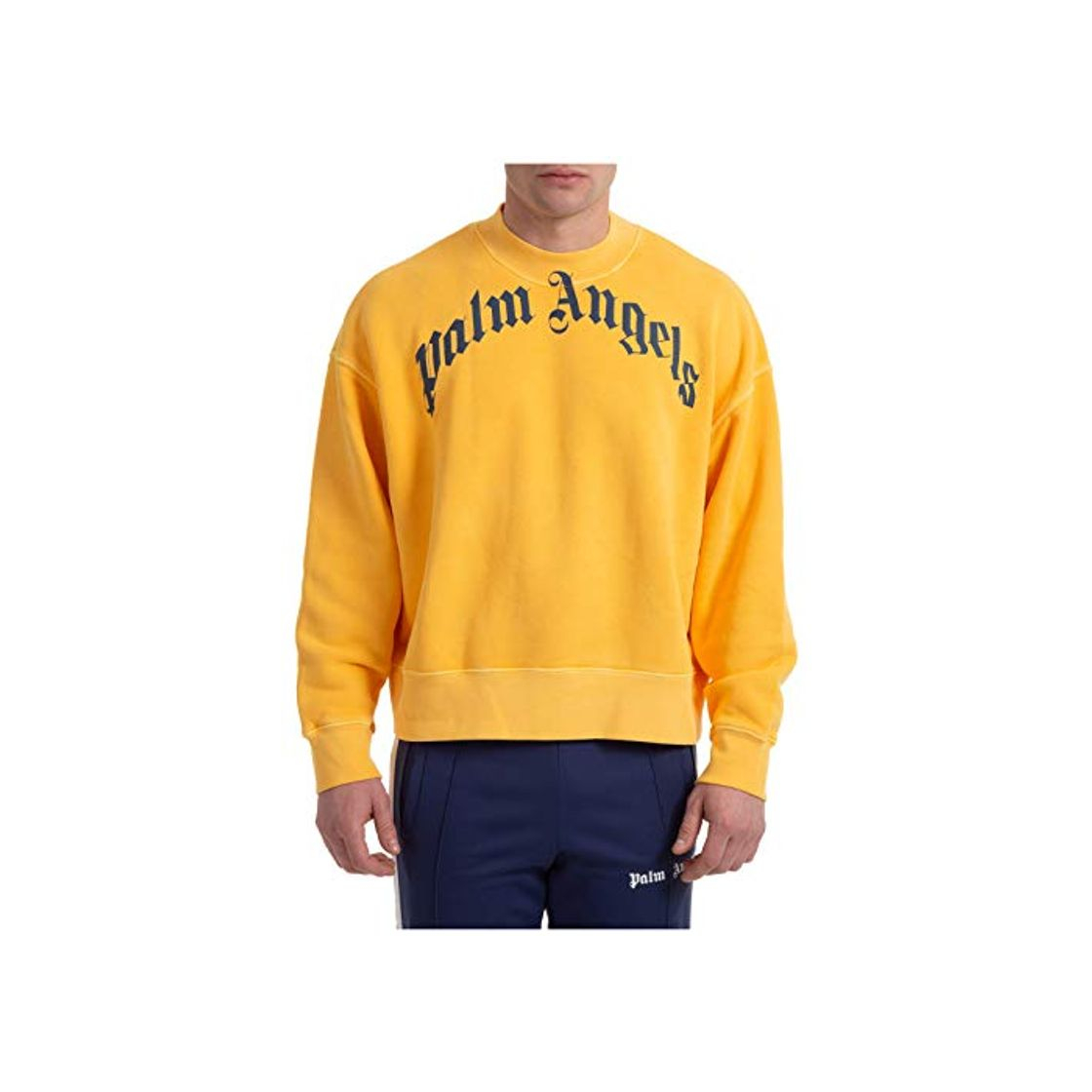 Moda Palm Angels Hombre Sudadera con Capucha Curved Logo Yellow