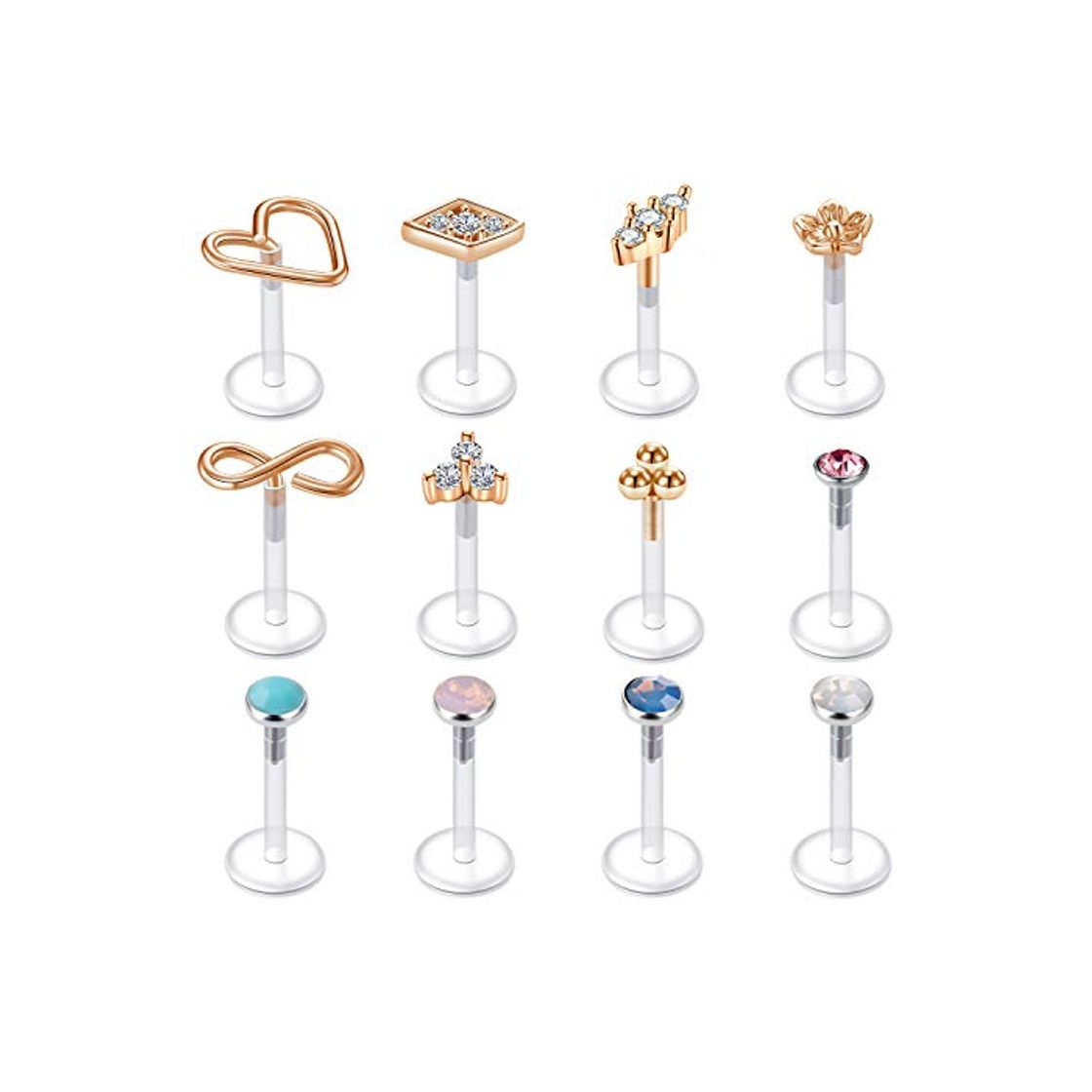 Fashion Labret Monroe Labio Anillo Acrílico Flexible 16G Tragus Helix Cartilago Stud Pendientes Claro Retenedor Piercing Bioflex Joyas 8mm