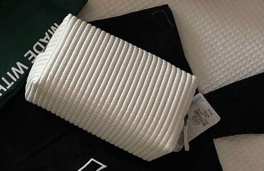 Extra Large White Textured Grid Make Up Bag