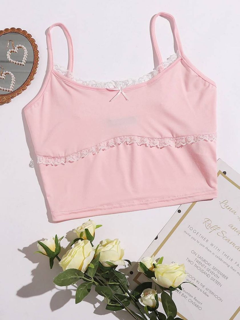 Fashion Top Sling Laço com Acabamento de Renda