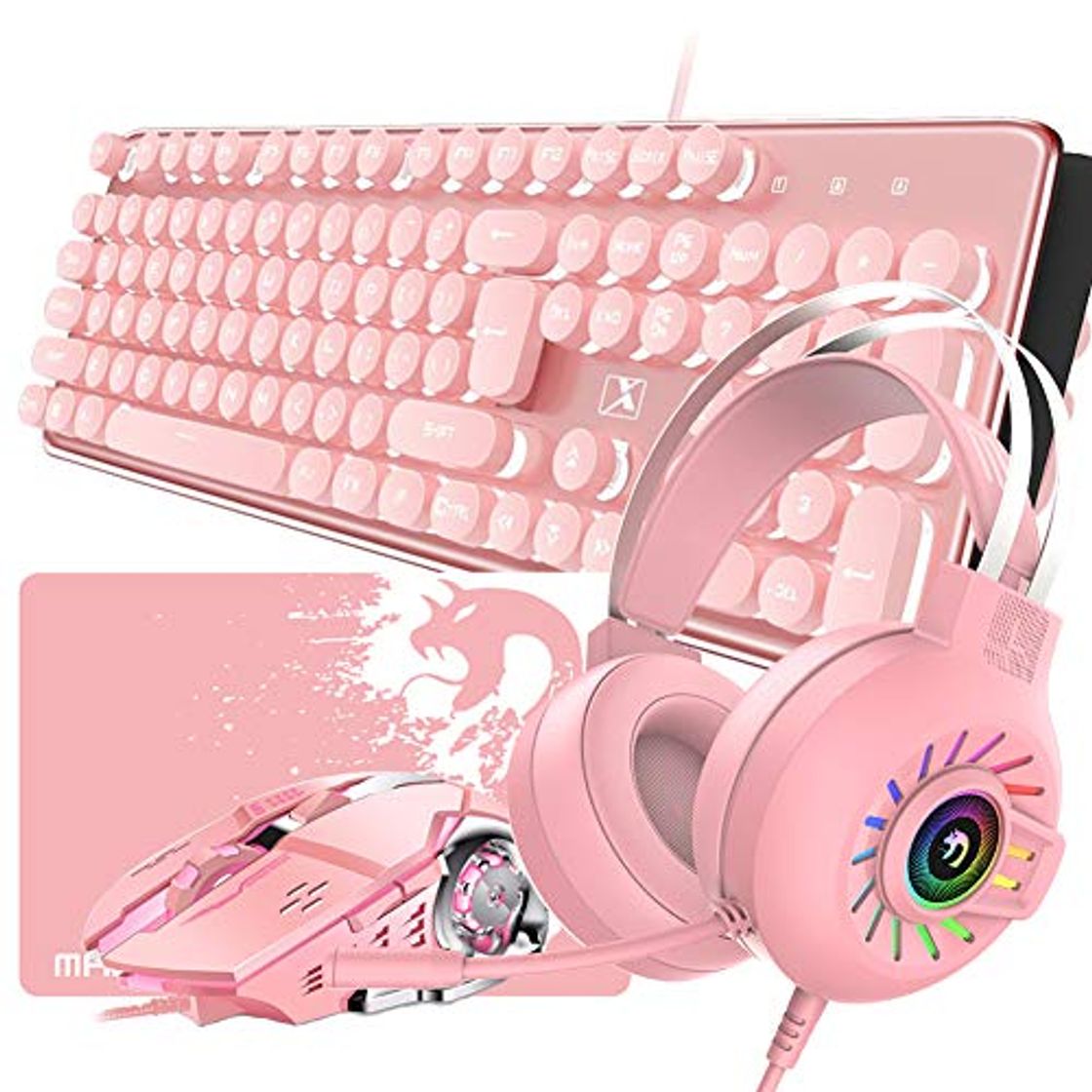 Product Rosa Teclado Mouse Combo Set 104 teclas Teclado para juegos con retroiluminación