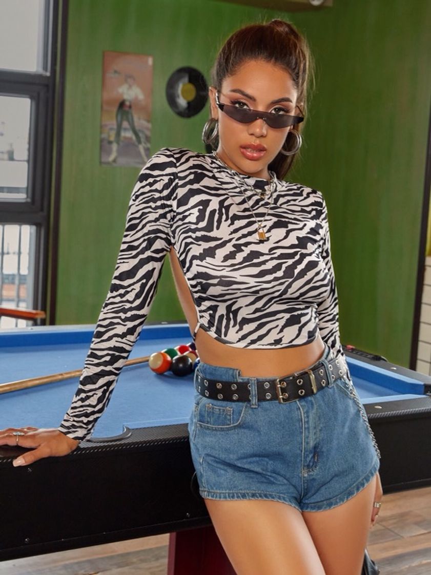 Social Costas nuas zebrado,roupa shein