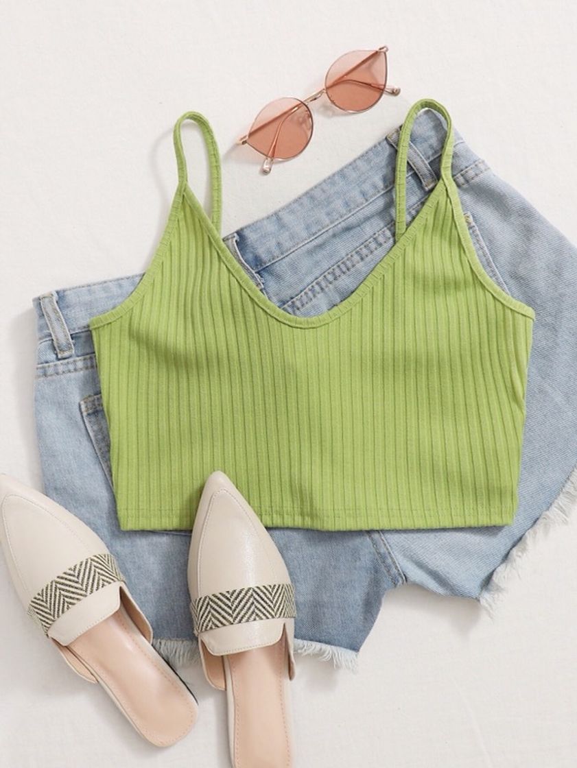 Social Shein Top de Cami cortado com nervuras