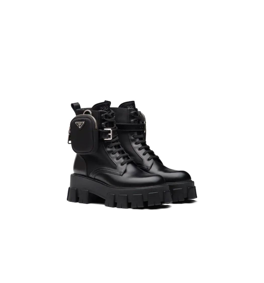 Fashion Prada Brushed Rois leather and nylon Monolith boots