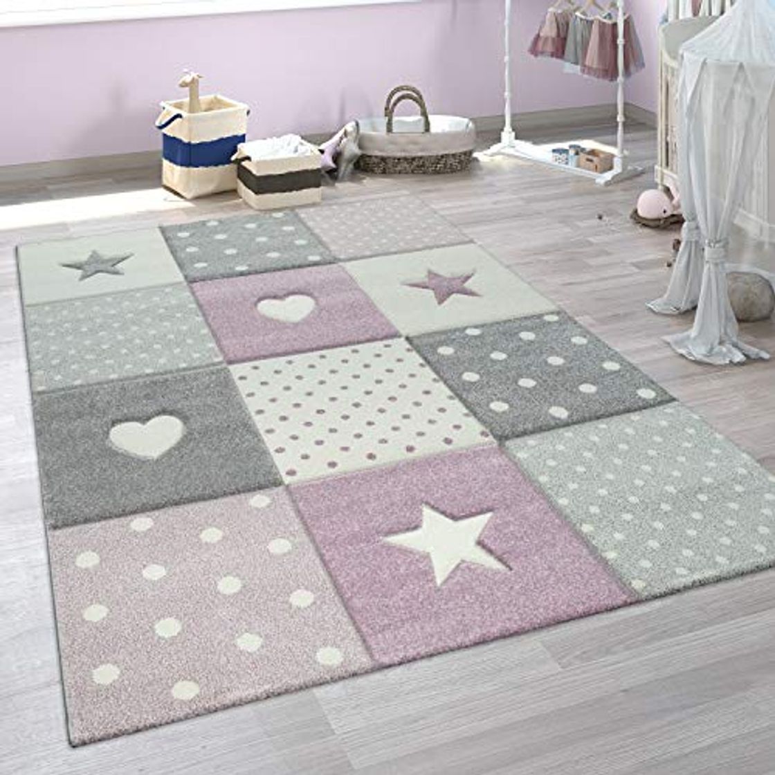 Product Paco Home Alfombra Infantil A Cuadros Corazones Estrellas Tamaños, tamaño